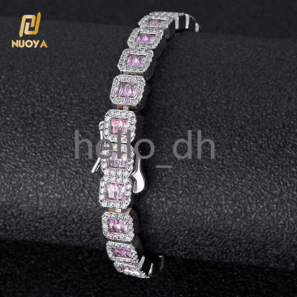 Hip Hop Jewelry White Gold Plated Clustered Tennis Chain for Women Micro Pave Purple Baguette moissanite Diamond Tennis Necklace