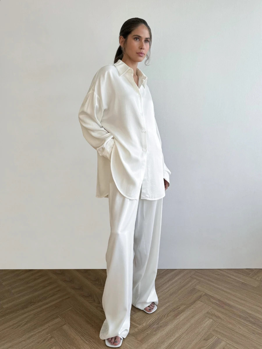 Muzuleva Womens Collar Cardigan Pants Pajamas Set Loose Sleepwear Comfortable Home Clothing Pajama 2-Piece Set250821