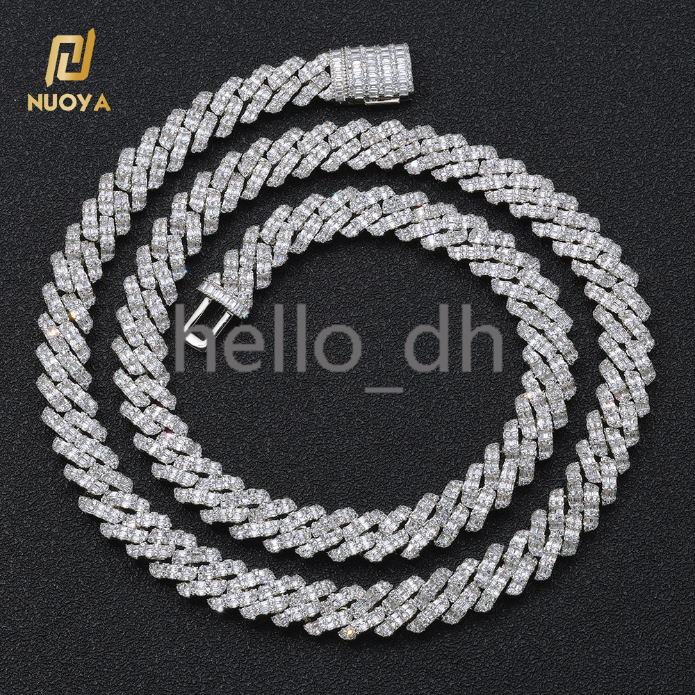 10mm Bling Diamond Cuban Link Chain Necklace Micro Prave Iced Baguette moissanite Custom Cuban Chain Hip Hop Jewelry