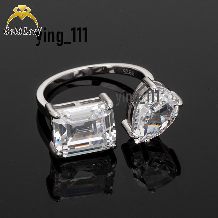 925 Sterling Silver Ring Double Moissanite White Trendy 2 Stones 5A Moissanite Moissanite S925 Silver Ring Wedding Rings