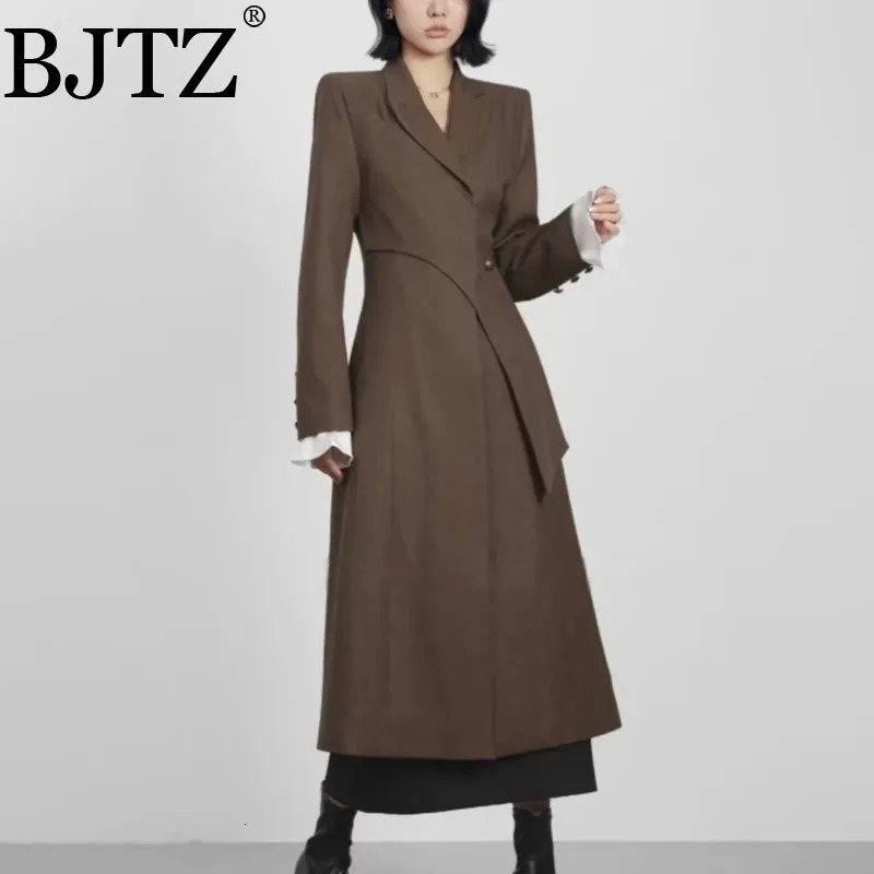 BJTZ Solid Color n Lapel Long Sleeve Coat Women Fashion Temperament Simple Casual 250822