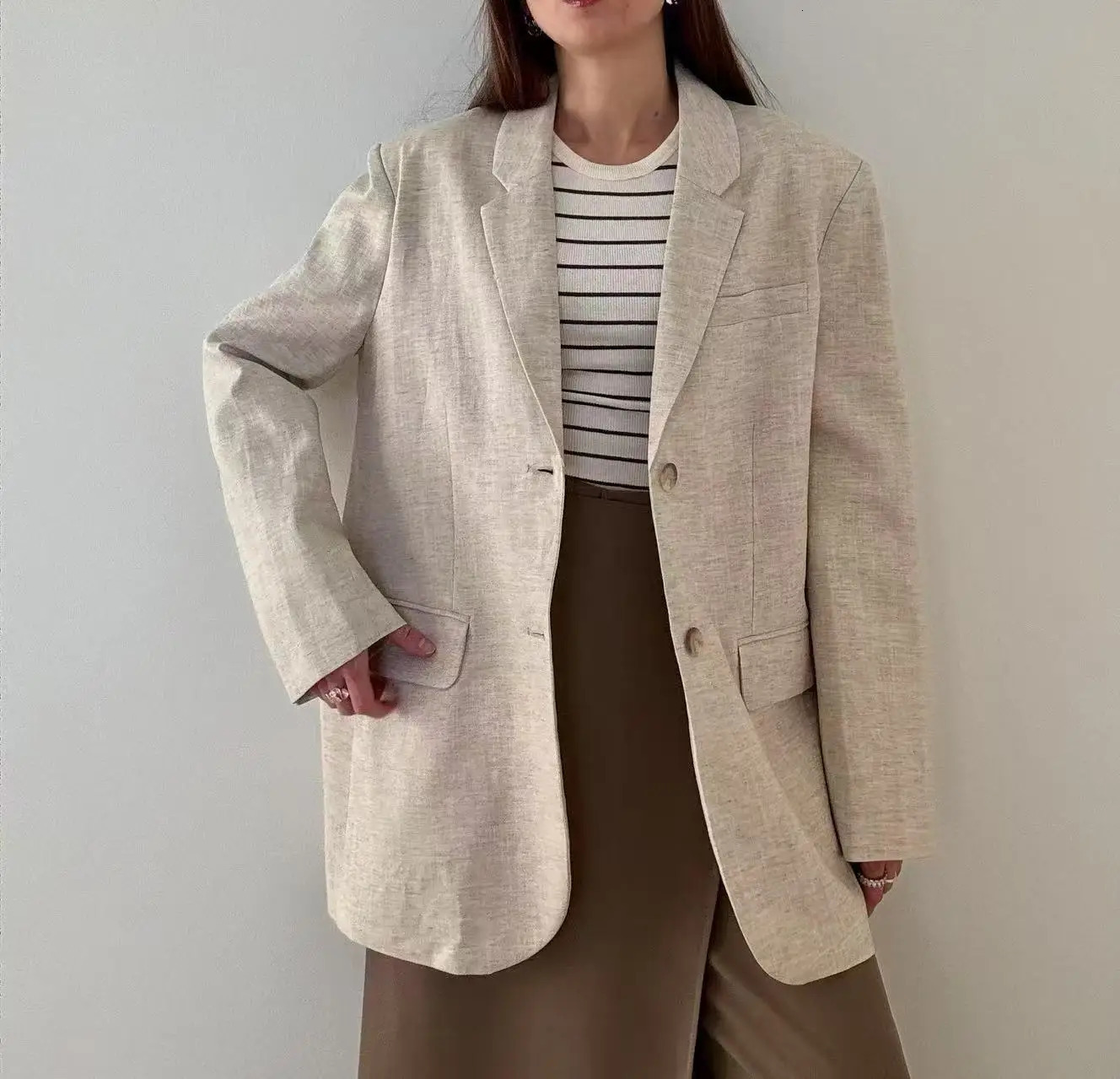 Spring Summer Women Fashion Linen Basic Jacket Blazer 250822