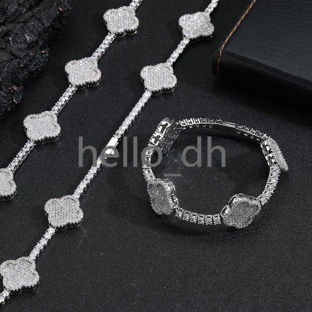 Hip Hop Jewelry Fine Chain Four Leaf Clover Tennis Chain Bracelet for Women/Girls 18K Gold Plated moissanite Diamond Tennis Bracelet