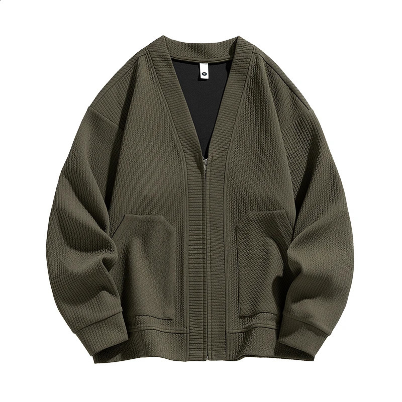 Pull de cardigan veste à glissière vintage coréenne surdimensionnaire Black Loose Male Business Simple Plus taille 6xl 7xl 8xl 250813