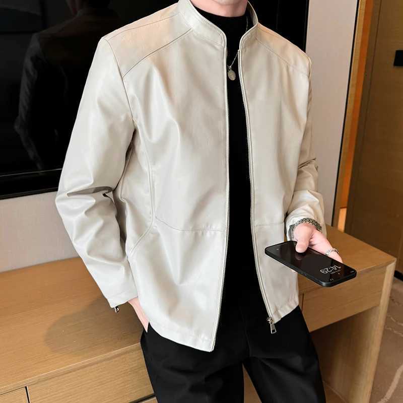 2025 Spring Autumn Stand Collar Faux Leather Jackets Men Casual Motorcycles Outerwear Male Solid Loose Streetwear Coat Plus Size X250822