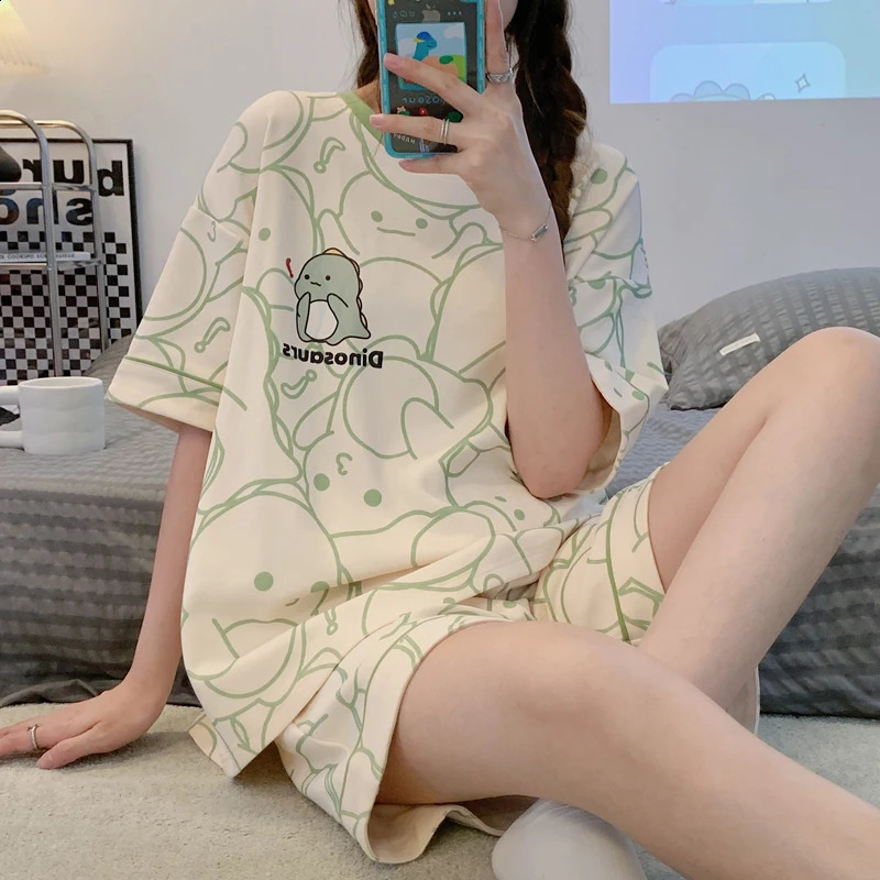 Pyjamas féminin d'été grande taille courte des vêtements à manches courtes Version coréenne de l'étudiant Sweet and Lovely Ladies Homewear250821