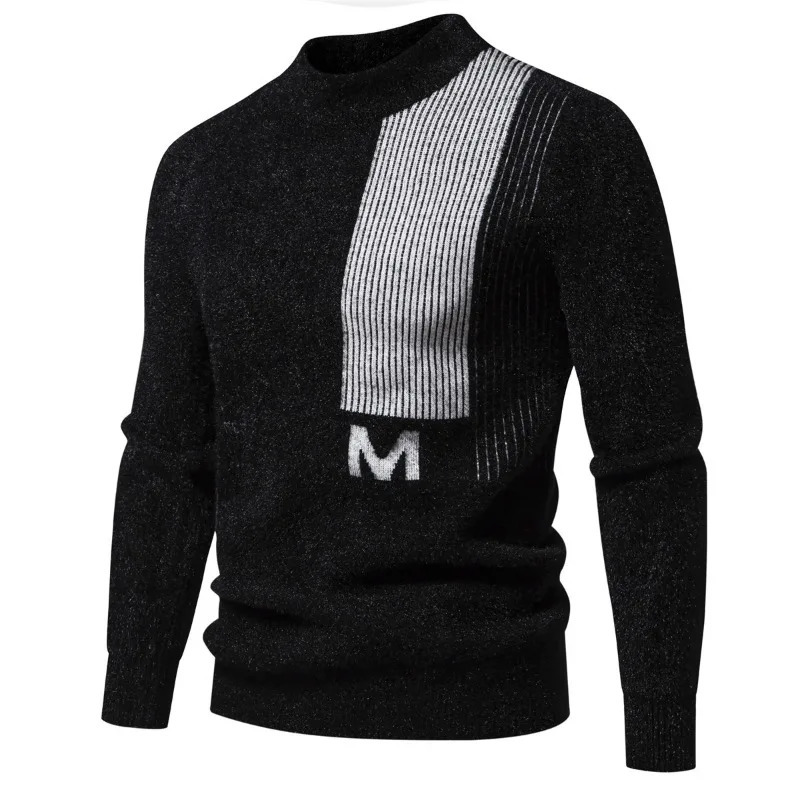 The Mens Pure Color Round Collar M Letters Long Sleeve Sweater Fashion Comfortable Jumper 250822
