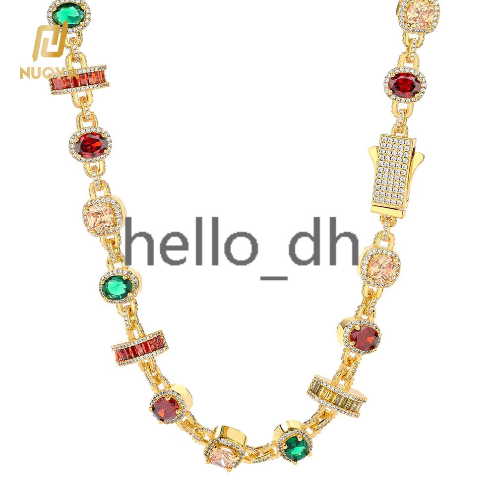 15mm New Colorful moissanite Necklace Hip Hop Jewelry 18K Gold Plated Geometric Design Fashion Womens Color Gem Necklace