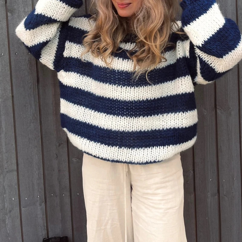 Pillucheurs en tricot en volée à rayures Femmes Fashion d'automne Fashion Longue à manches longues Vintage Grunge Y2k Pull Préppy Vêtements 25081