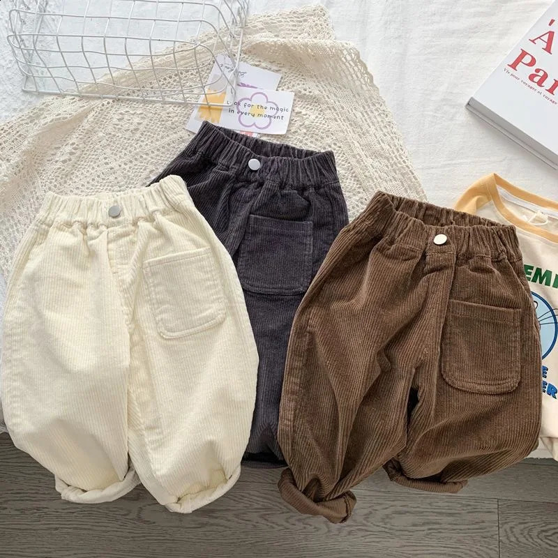 Fashion childrens clothing Autumn Winter Kids solid color Corduroy pants Boys soft loose Trousers Girls all-match casual pants250821