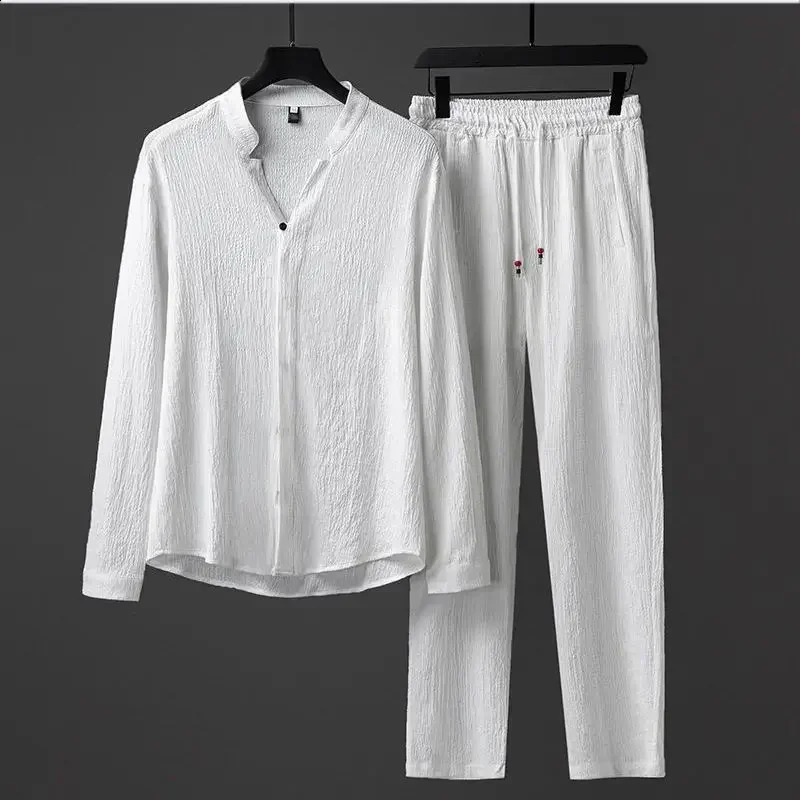 Autumn Sports Set Fashion Mens Chinese Style Tang Suit Long Sleeve T-shirt Pants Large Breathable V-Neck Shirt Two Piece Set250822