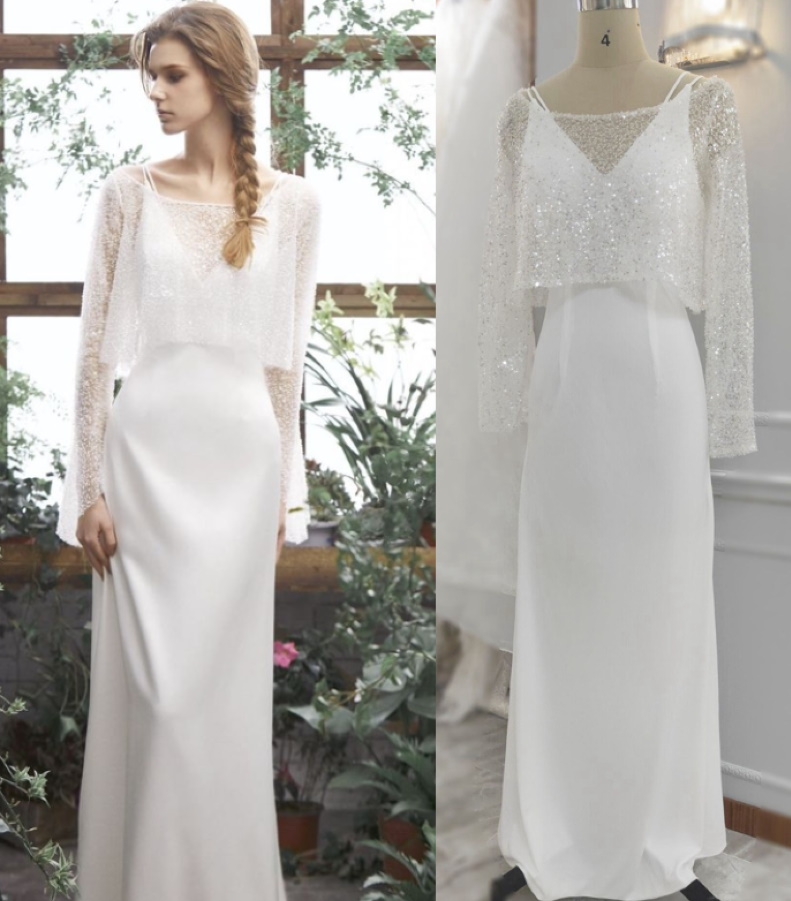 Elegant Simple Two Piece Sheath Simple Satin Beading Bride Wedding Dress 2 in 1 Customized