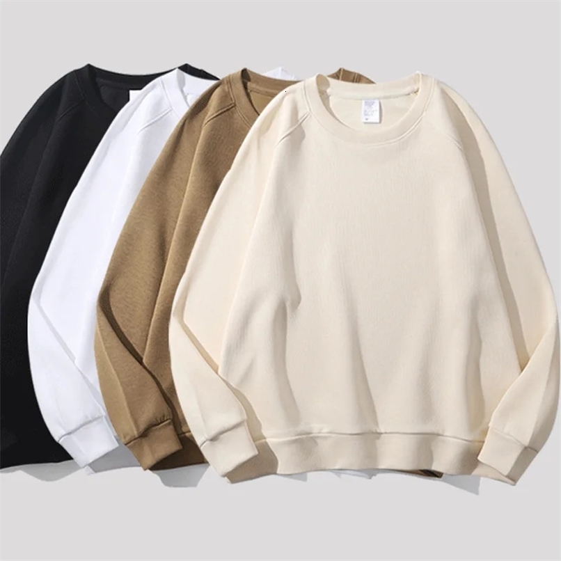 Thickened Fleece Cotton Hoodie Unisex Oversized round Neck Solid Color Couples Sweatshirt Versatile Autumn Winter Arrival250822