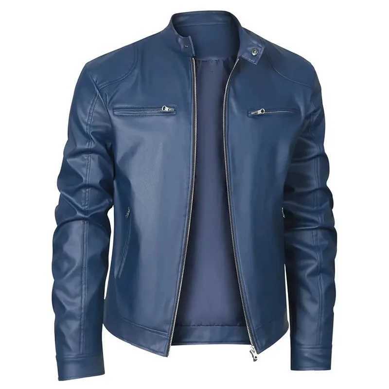 2024 Veste en cuir mince pour hommes de haute qualité avec collier stand-up poche à glissière décorée de motard en cuir masculin x250822