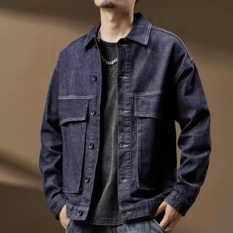 Oversize Retro Denim Jacket For Men Spring Autumn Fashion Loose Jeans Top American Vintage Large Pocket Workwear Coat Streetwear 250818