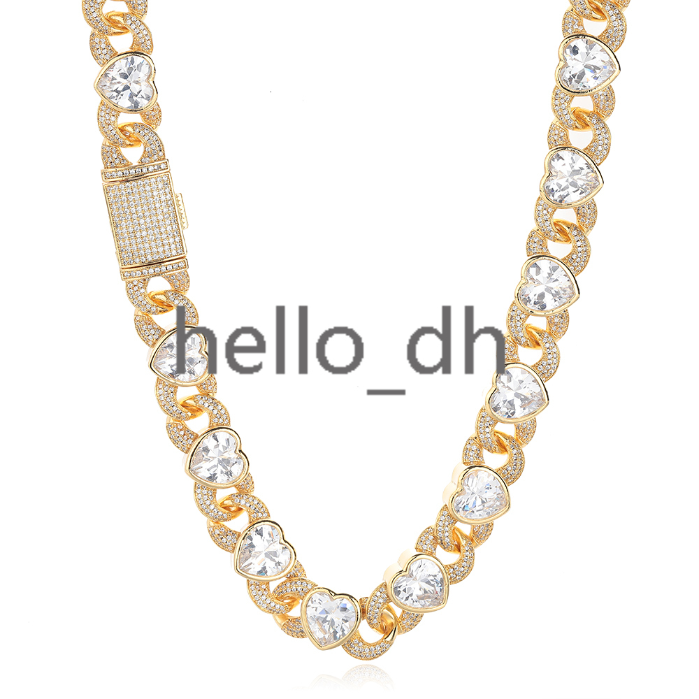 Womens White Gold Plated Cuban Link Choker Necklace Bling moissanite Heart Diamond Cuban Link Chain Iced Out Jewelry for Gift