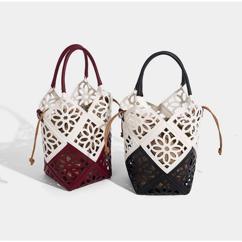 Designer bucket bag shoulder crossbody handbag handmade hollowed out 2025 new niche drawstring women's bags