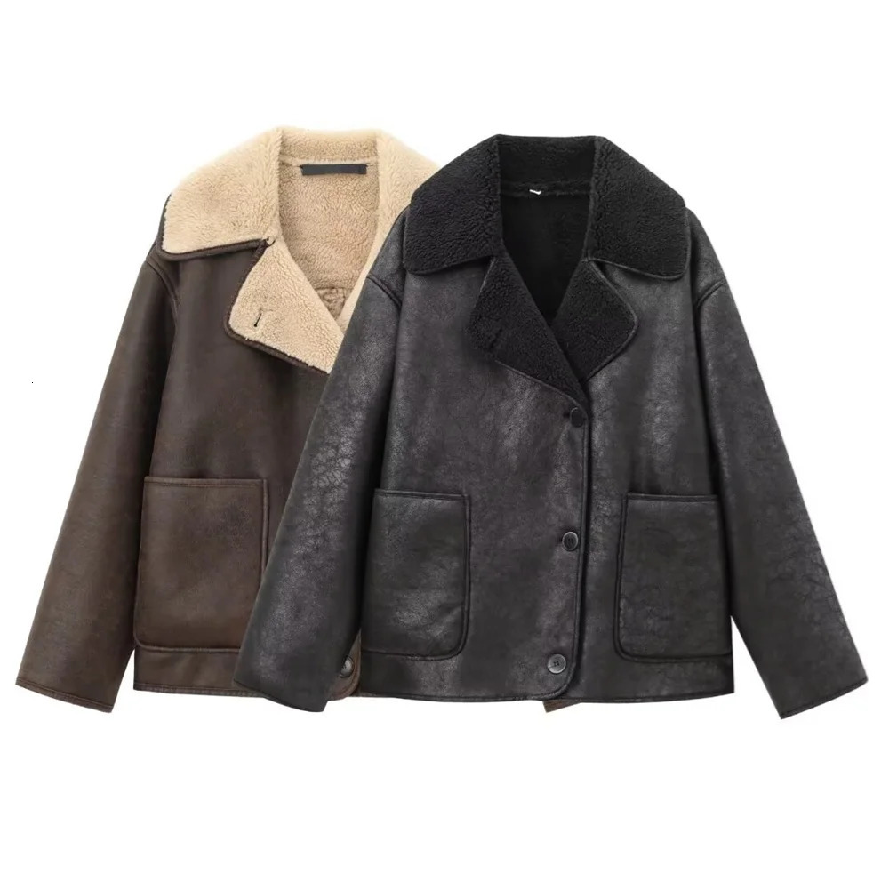 UNIZERA Pocket Decor Single breasted Warm Coat AutumnWinter Fleece Collar Long Sleeve Womens Jacket 250822