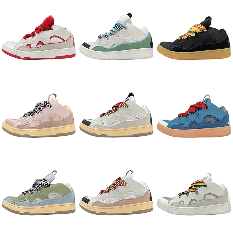 Fashion Designer Leather Curb Sneakers Casual Shoes Mens Womens Denim Blue Pink White Ivory Luxury Calfskin Leopard Platform Rubber Sole Trainers 35