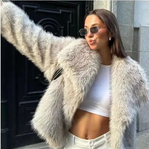 2025 Autumn and Winter Faux Fur Jacket Womens Loose Long-sleeved Coat Toka Fox Fur250821