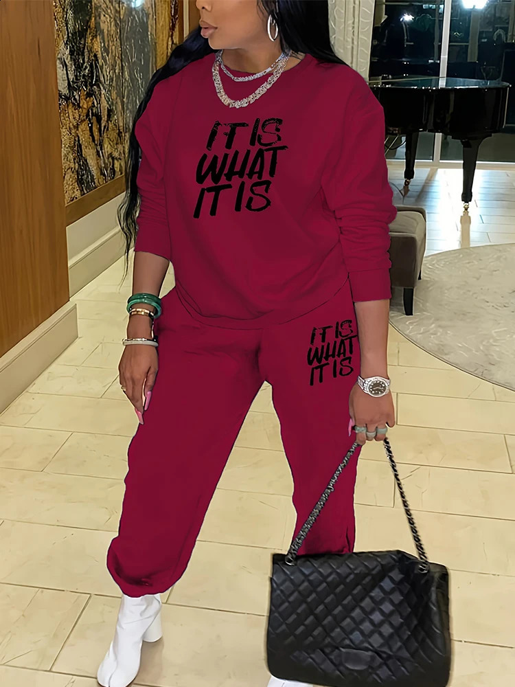 Plus Size Casual Sports Hoodie Two-Piece Set Loose Long Sleeve T Shirt Letter Pants for Women250822