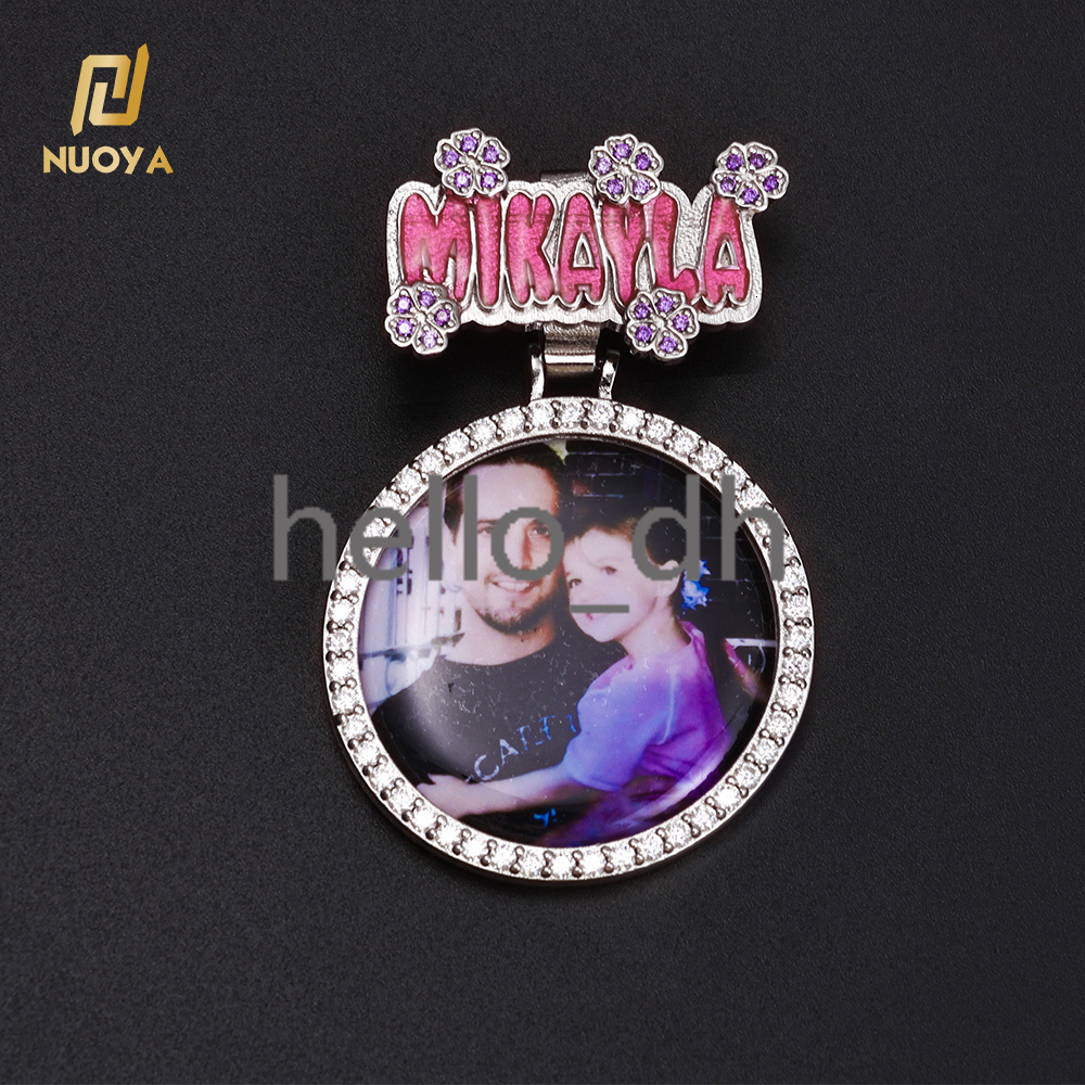 925 Sterling Silver Custom Photo Pendant VVS Moissanite Colored Enamel Hook Personalized Memorial Picture Pendant Jewelry