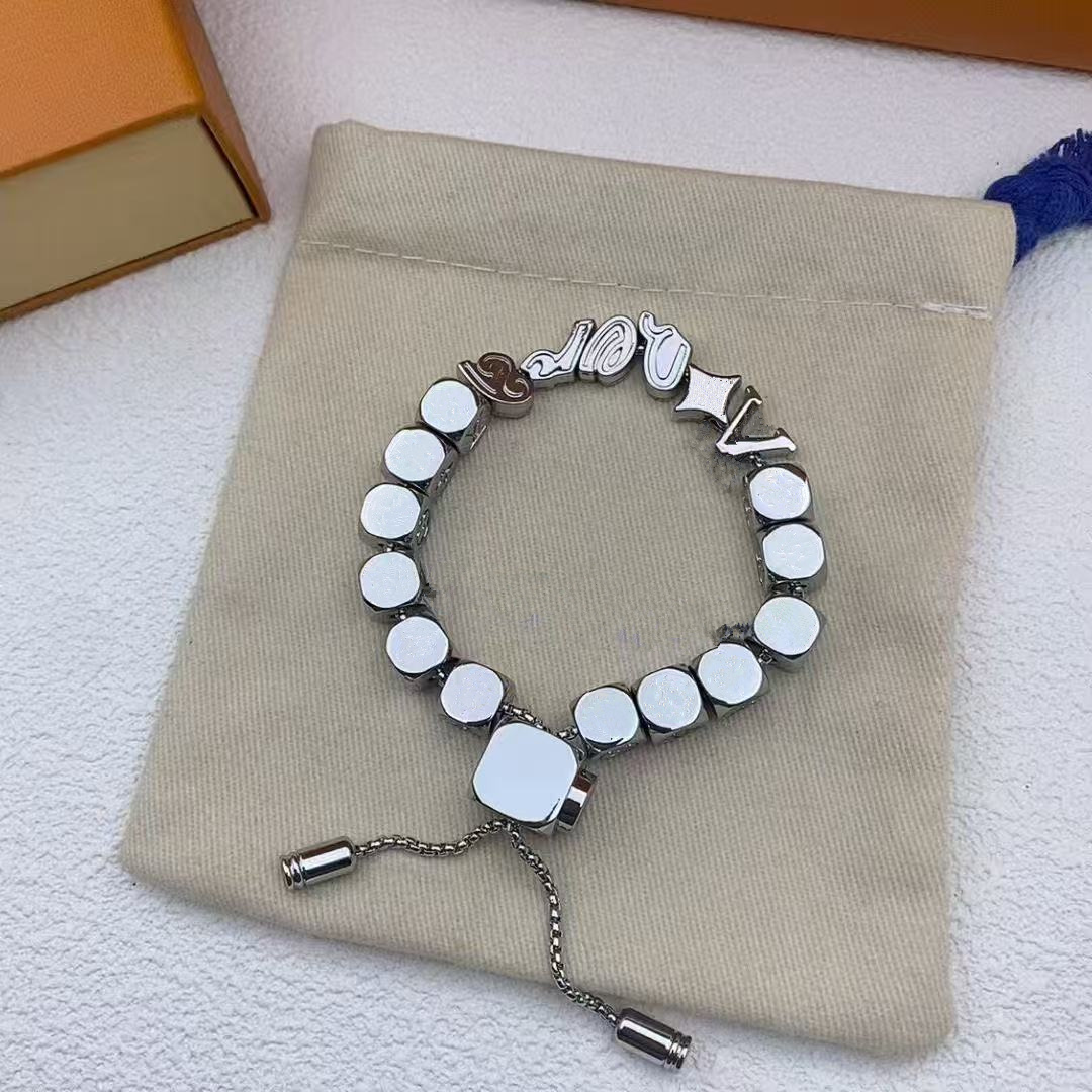 Latest High Quality Luxury Jewelry Italian Design Silver Beaded Letter Bracelet Men's Fashion Accessories