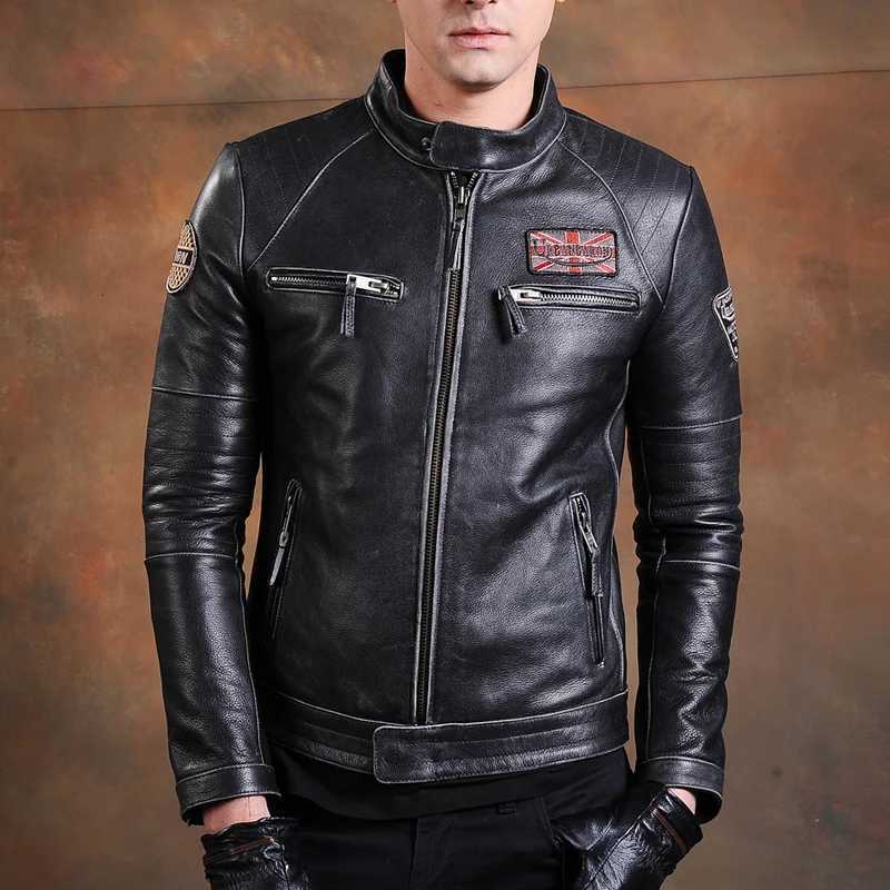 Vestes de motard de mode Vintage Mens Veste en cuir authentique Slim 100% Natural Cowat Mabrer en cuir moto-cycle de moto x250822