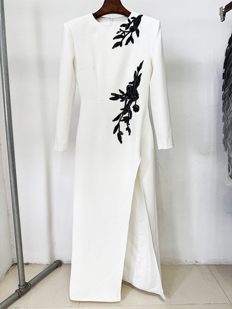 801 XXXL 2025 Milan Runway Dress SPring Autumn Long Sleeve Crew Neck White Brand Same Style Womens Dress Fashion High Quality yl