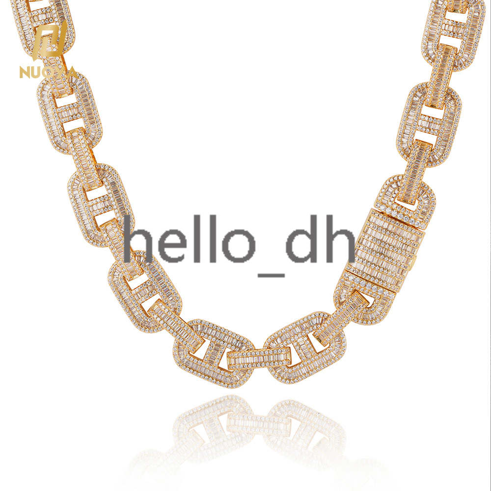 Fine Jewelry 15MM Diamond Cuban Chain 18K Gold Plated Necklace Bling Baguette moissanite Iced Out Cuban Link Chain for Women