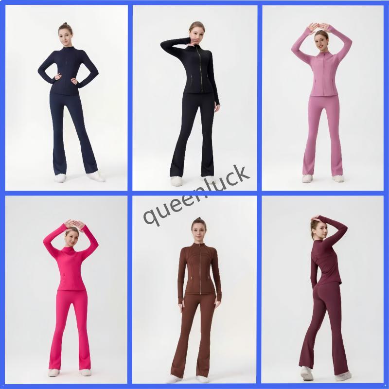 Ensemble d'entraînement Femmes Yoga Sets Vestes Pantalons évasés Leggings Push Fiess Ensembles Vestes sportives hautes Zip Up Up Coat Elastic Spo