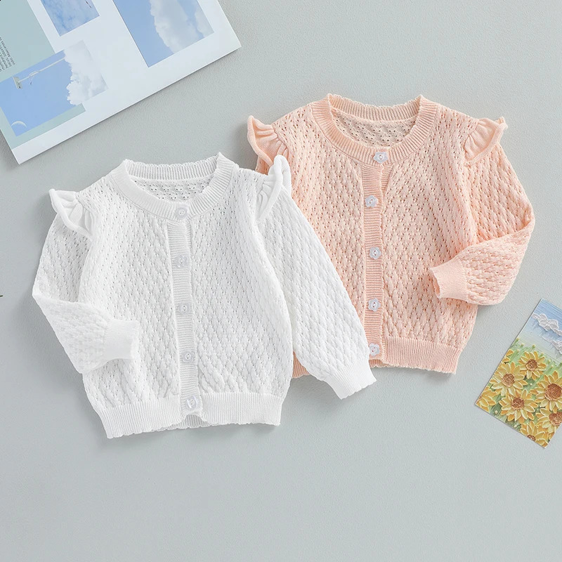 Toddler Baby Girls Knitted Cardigan Long Fly Sleeve Button-down Sweater Autumn Winter Shirts Clothing Children Ruffles Outerwear250821