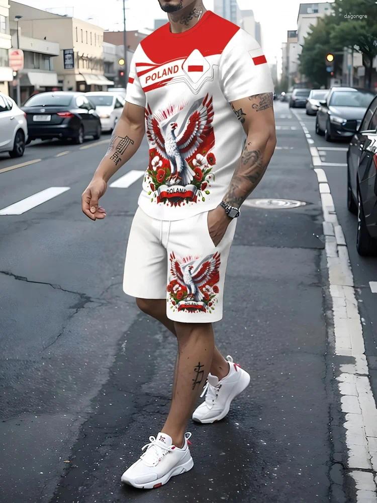 Suisses de survêtement masculines Costume à manches courtes à manches courtes 3D Shorts de chemise à imprimé rouge décontracté.