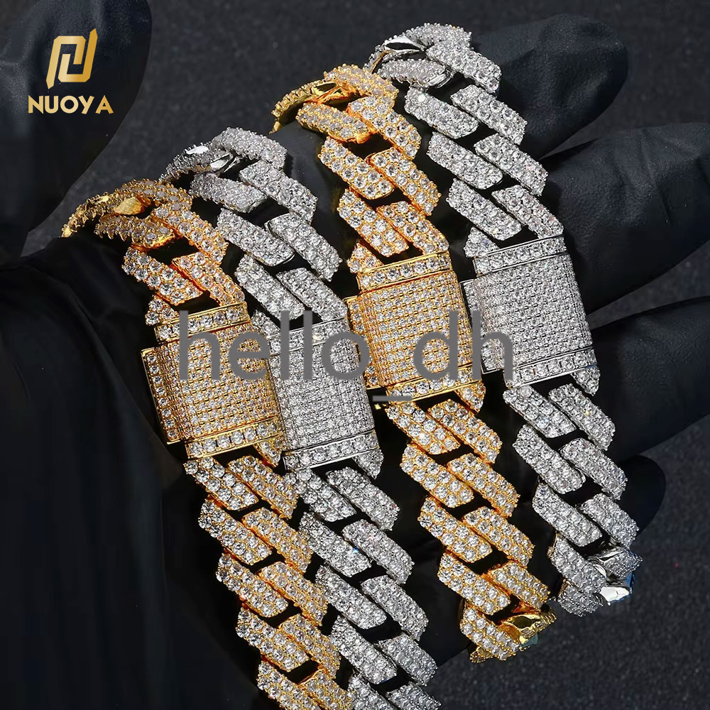 14mm 18K Gold Plated Iced Out Cuban Link Chain Necklace for Men Hip Hop Jewelry Customizable Diamond Cuban Chains