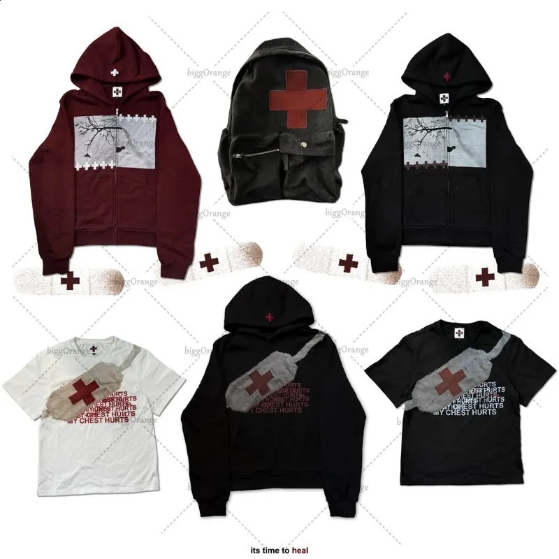 Gothic Harajuku Red Cross Graphic Top Men Y2K Retro Punk Streetwear Vintage Trendy Hip-hop Casual Oversized T-shirt Women 250818