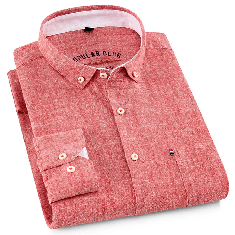 Mens Solid Button-Down Collar Dress Shirt - Breathable Cotton-Linen Blend - Long Sleeve Slim-fit - Spring Summer Casual Chic 250822
