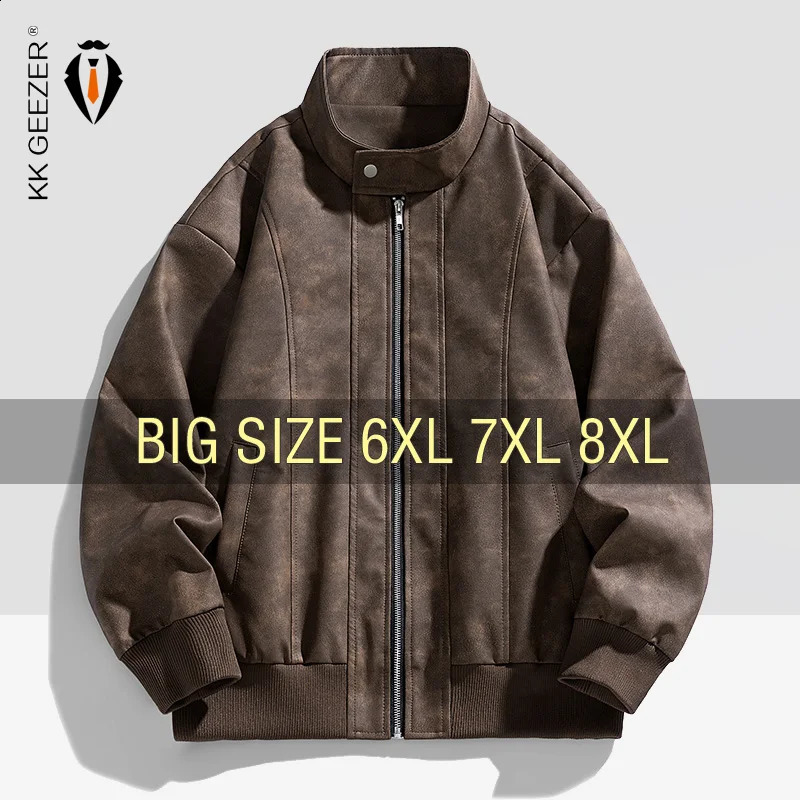 Men Jacket Windbreaker Suede Trench Coats Oversize 6XL 7XL 8XL Plus Size Waterproof Stand Collar Camping Loose Softshell 250818