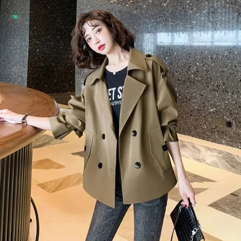 Women Solid Color Windbreaker Top Coat Spring Autumn Female Long Sleeved Jacket Korean Ladies Leisure Loose Fitting Outwear 250822