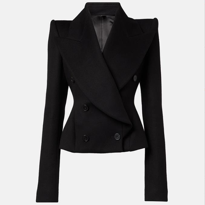 727 XXL 2025 Milan Runway Coat Autumn Brand SAme Style Coat Lapel Neck Black High Quality Long Sleeve Black Beads Solid Womens clothes Fashion OULAI