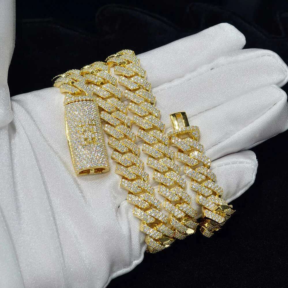 Wholesale Custom 10k 14k Real Solid Gold Certificate Moissanite Dia Original Cuban Link Chain Necklace Fine Jewelry 7MM 12MM