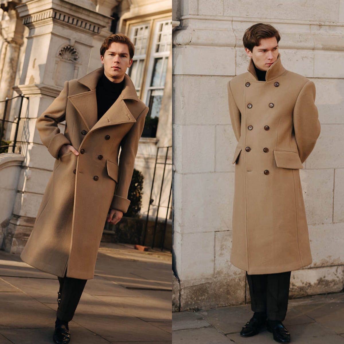 Winter Men Long Coat One Piece Double Breasted Custom Made Jacket Casual Windproof Overcoat Wedding Groom Tuxedos