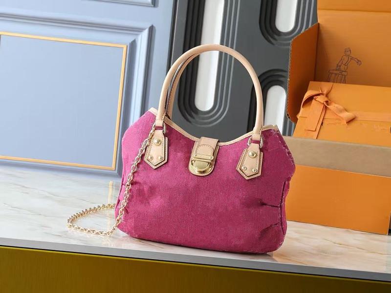 Denim Handbag Designer Shoulder Bags Fuchsia Bag Luxury Handbags Women Purse with Yellow Leather Microfiber Lining cowboy Material Retro Tote Bags L