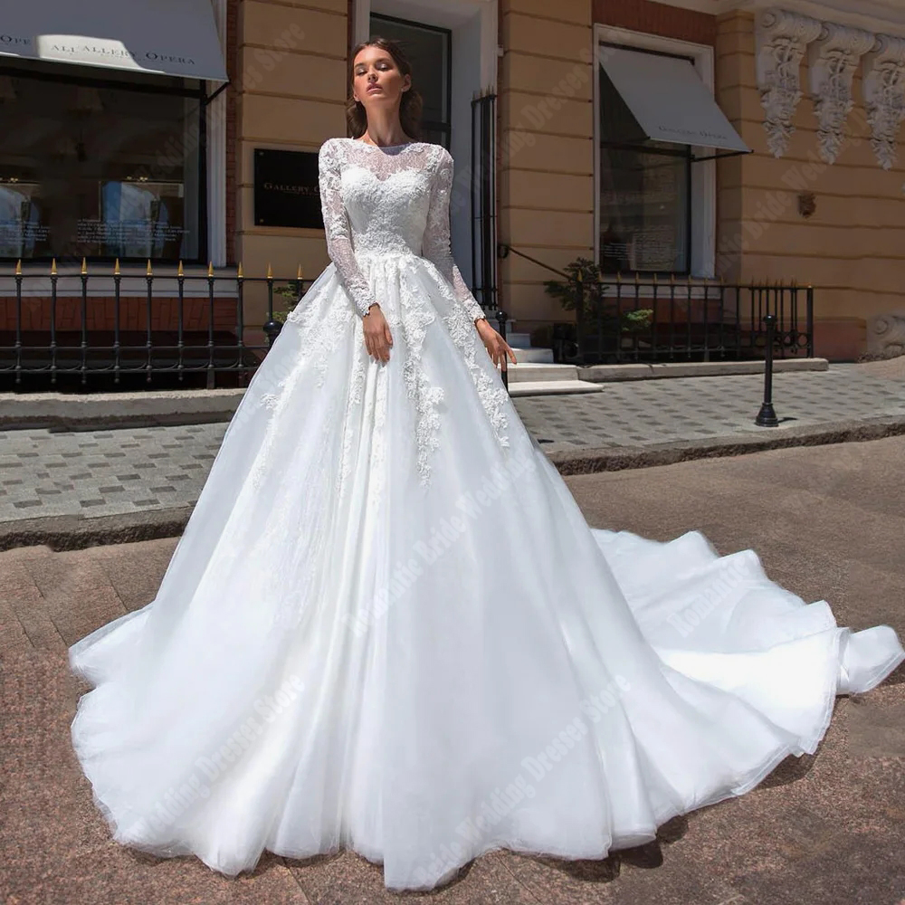 Long Sleeves Women Wedding Dresses High Quality Satin Surface Bridal Gowns New Mopping Length Vestidos De Novias Customized