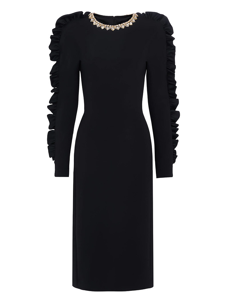 801 XXXL 2025 Milan Runway Dress SPring Autumn Long Sleeve Crew Neck Black Brand Same Style Womens Dress Fashion High Quality yl