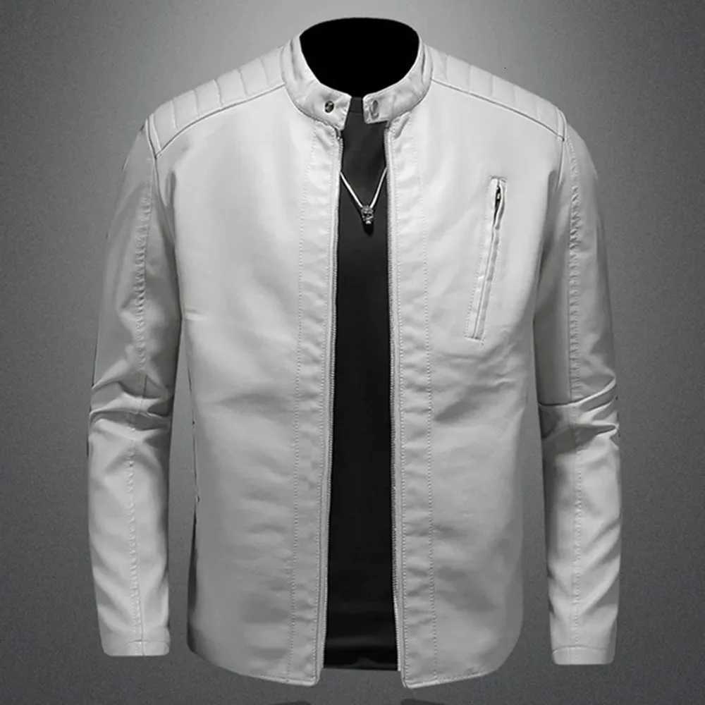 2024 Men Leather Jacket Stand Collar Slim PU Leather Jacket Autumn Fashion Men Motorcycle Casual Coat Male Moto Biker Coat X250822