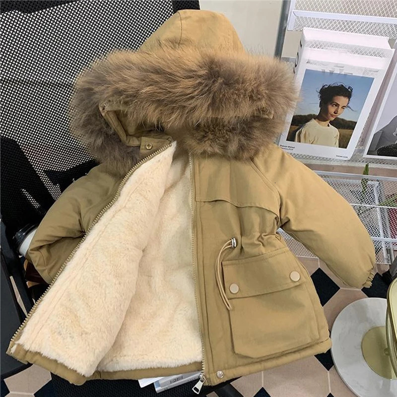 Winter Girls Down Jacket Fur Collar Keep Warm Hooded Zipper Princess Outerwear Christmas Girls Coat 2-10 Years Kids Clothes 250822BJ
