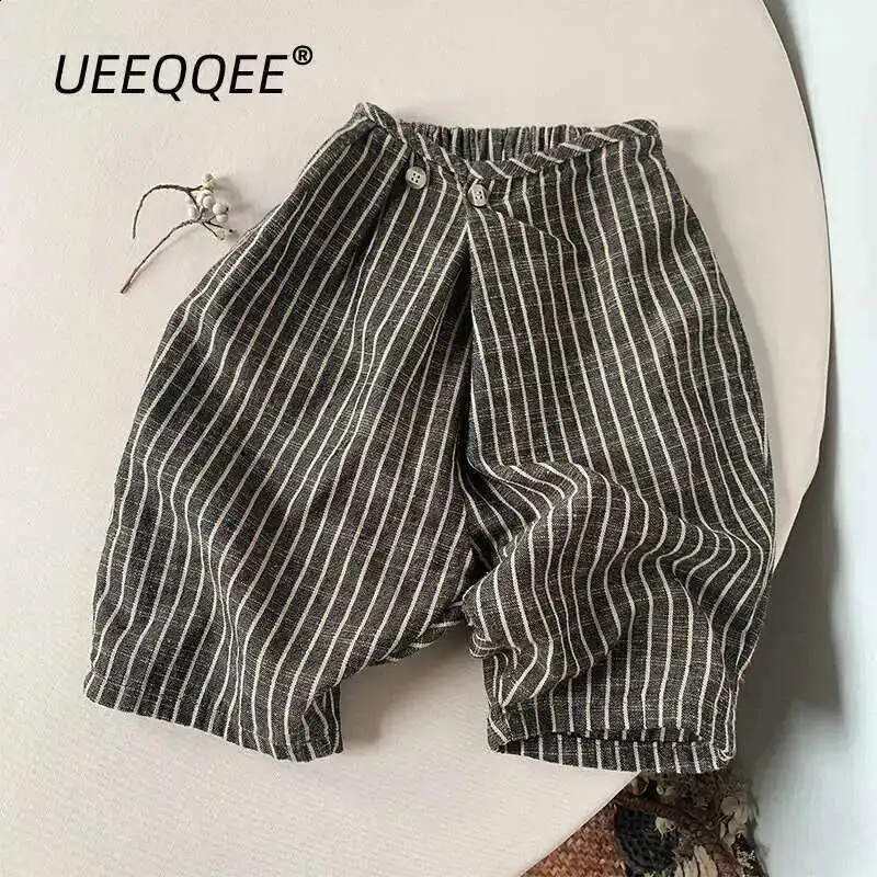 Pantalon d'enfants d'automne printemps 1-8Y garçons en coton lin rayé de jambe large pantalon consécutif décontracté porte pour les vêtements pou
