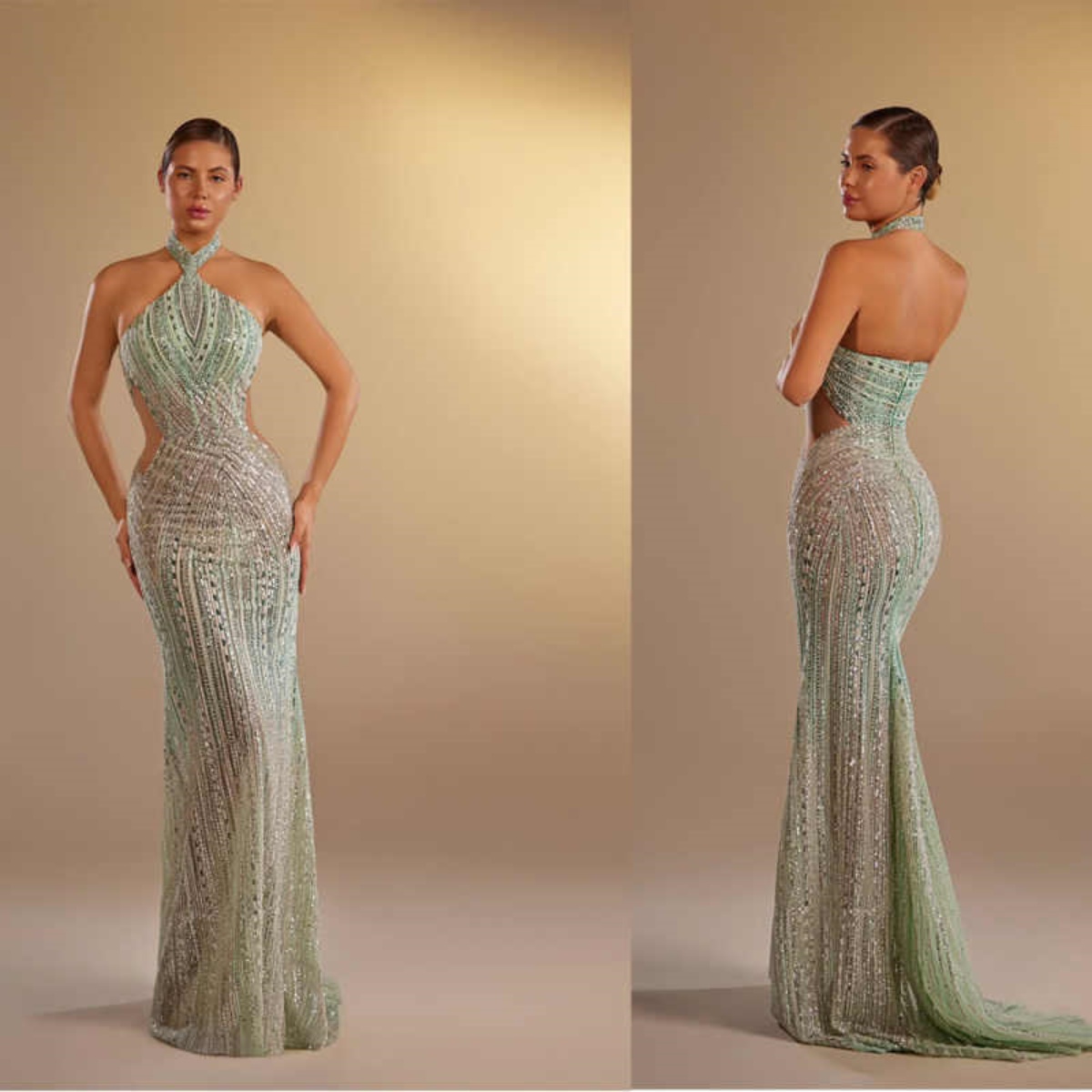 Robe de soirée perle exquise couche à licènes se paillettes en cristal Longueur Bridal Robes sans manches robes personnalisées personnalisées