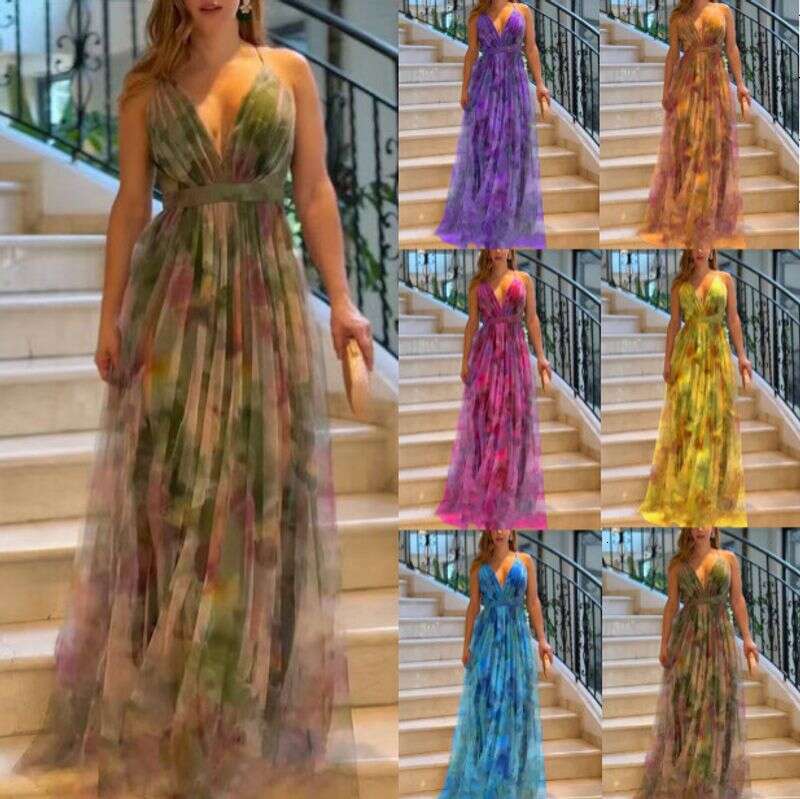 Robes Robes Vêtements pour femmes printemps et été nouveau en mailles imprimées suspendues insurre une grande robe swing pour femmes