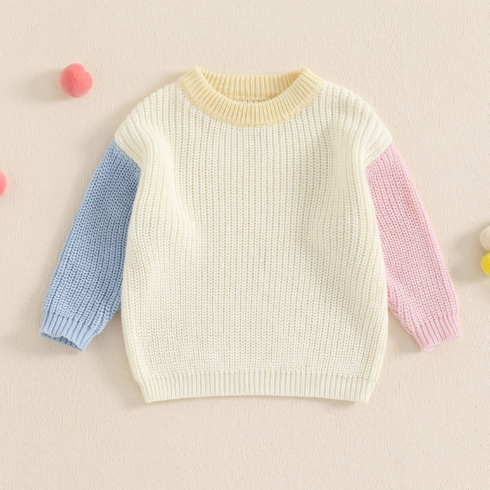 Misowmnjoy nés bébé pull filles garçons tricotés à manches longues à manches longues Couleur de contraste hiver